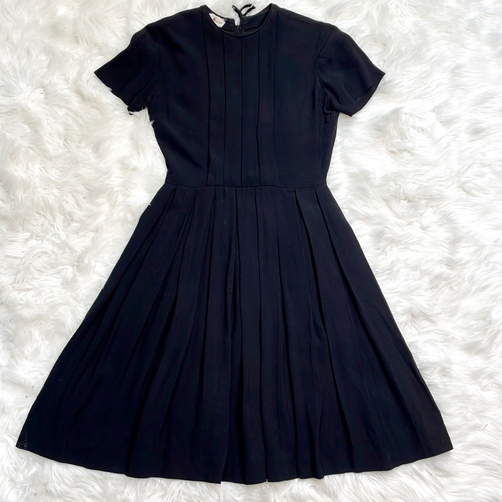 Vintage Neiman Marcus Black Pleated Dress - Picture 2 of 14